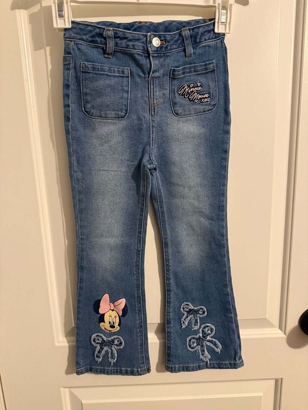 Disney Minnie Mouse Flared Jeans Size 6 Blue Denim Bows Graphic
